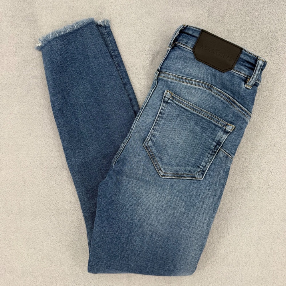AllSaints Miller Push-Up Skinny Jeans Blue Raw Hem High Rise Womens size W26